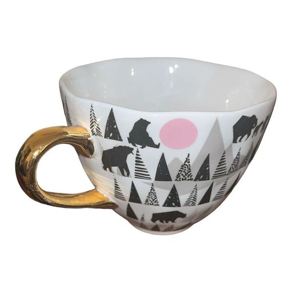 Graces Teaware Mother and Baby Bears - Trees Pattern Gold Handle Tea Cup 10 oz - Picture 2 of 2